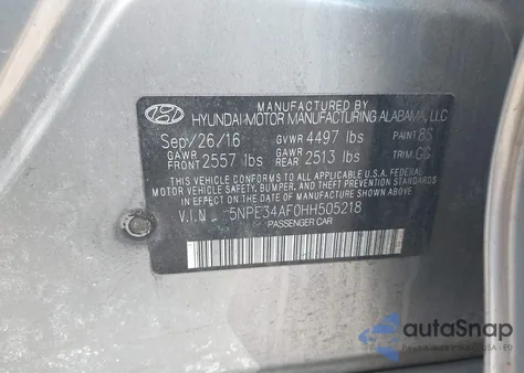 2017 Hyundai Sonata Sport из США, поврежденный, VIN 5NPE34AF0HH505218